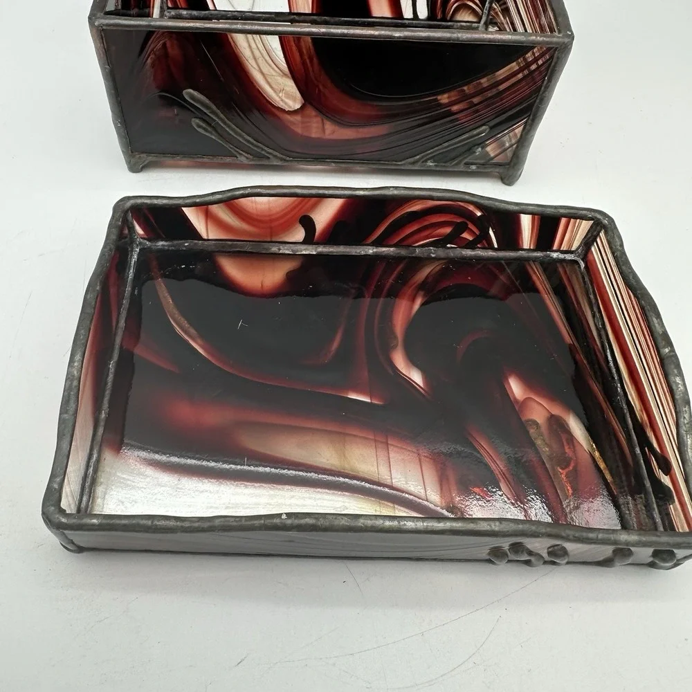 Vintage Red Tones Stained Glass Trinket Jewelry Box With Soldered Edges/Design